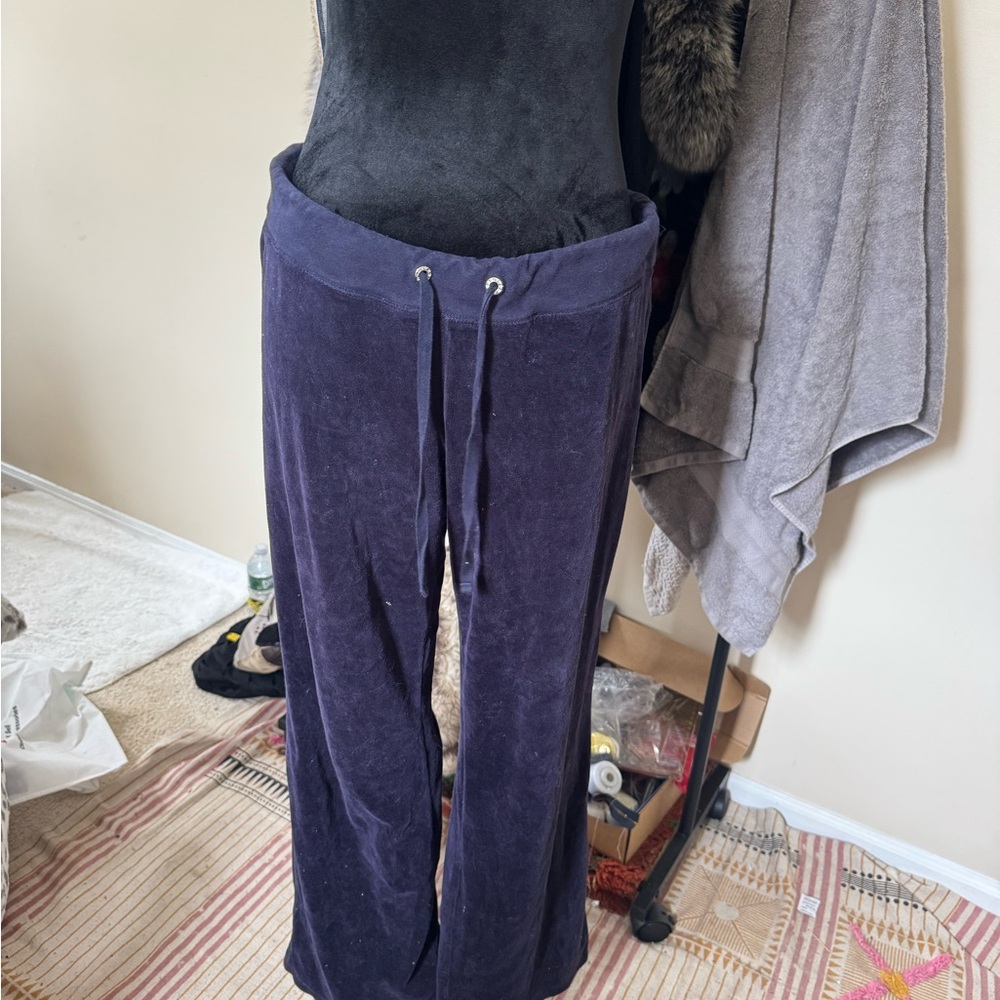 Navy Blue Velour Drawstring Pants